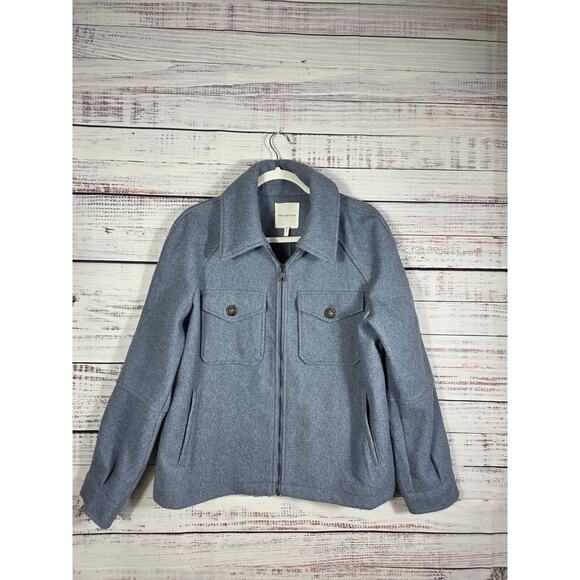 Avec Les Filles Blue Wool Blend Zip Front Utility Jacket Women's Large - Picture 1 of 7